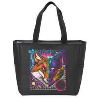 Retro 80's Digital Polygon Fox Zip Tote Bag