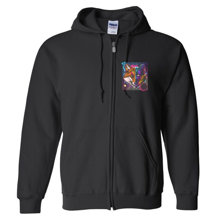 Retro 80's Digital Polygon Fox Full Zip Hoodie