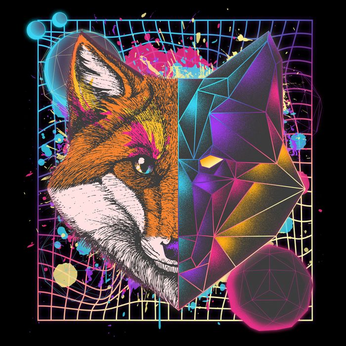 Retro 80's Digital Polygon Fox Full Zip Hoodie