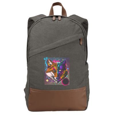 Retro 80's Digital Polygon Fox Cotton Canvas Backpack