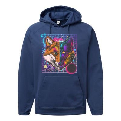 Retro 80's Digital Polygon Fox Performance Fleece Hoodie