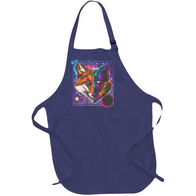 Retro 80's Digital Polygon Fox Full-Length Apron With Pockets