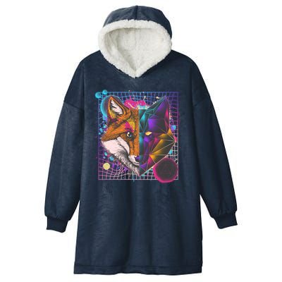 Retro 80's Digital Polygon Fox Hooded Wearable Blanket