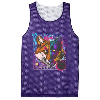Retro 80's Digital Polygon Fox Mesh Reversible Basketball Jersey Tank