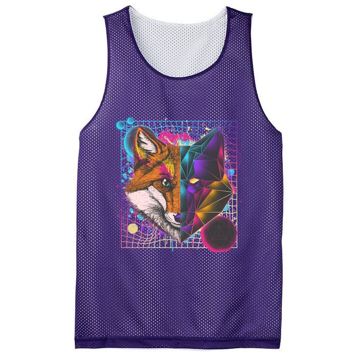 Retro 80's Digital Polygon Fox Mesh Reversible Basketball Jersey Tank