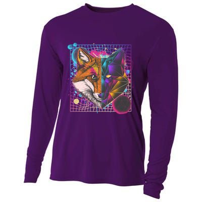Retro 80's Digital Polygon Fox Cooling Performance Long Sleeve Crew