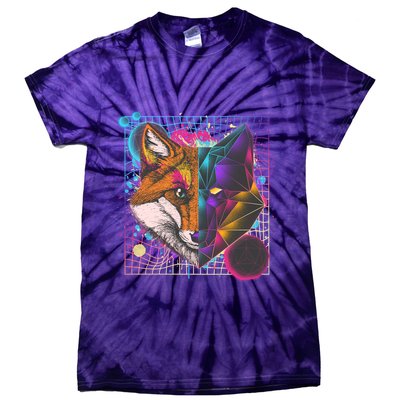Retro 80's Digital Polygon Fox Tie-Dye T-Shirt