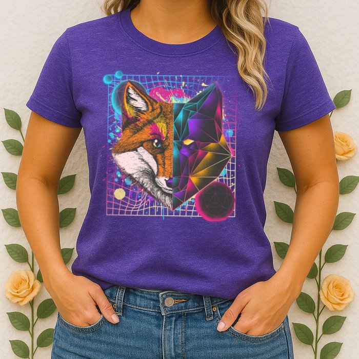 Retro 80's Digital Polygon Fox Womens T-Shirt
