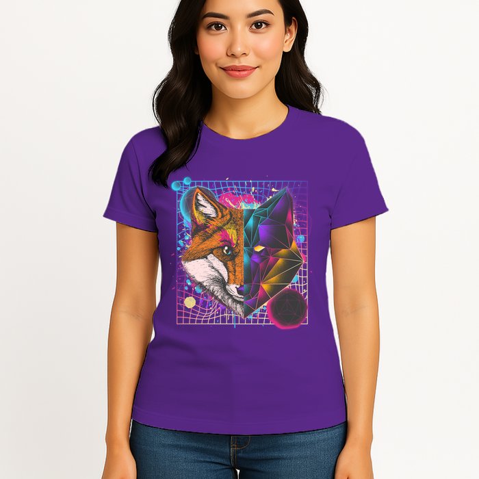 Retro 80's Digital Polygon Fox Womens T-Shirt