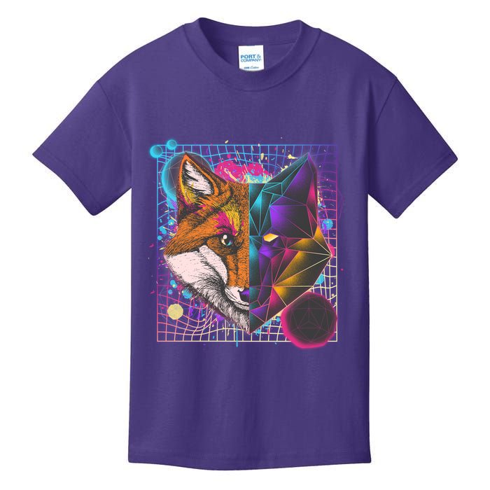 Retro 80's Digital Polygon Fox Kids T-Shirt
