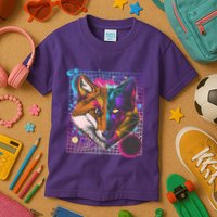 Retro 80's Digital Polygon Fox Kids T-Shirt