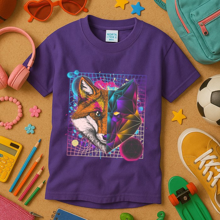 Retro 80's Digital Polygon Fox Kids T-Shirt