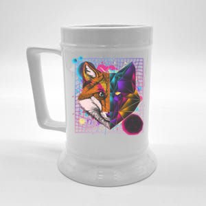 Retro 80's Digital Polygon Fox Beer Stein