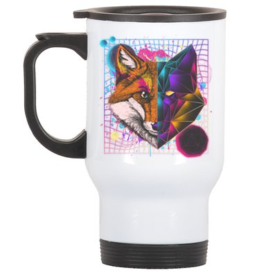 Retro 80's Digital Polygon Fox Stainless Steel Travel Mug