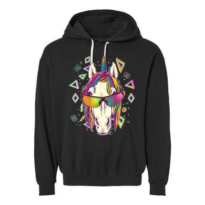 Retro 80's Eighties Rainbow Unicorn Garment-Dyed Fleece Hoodie