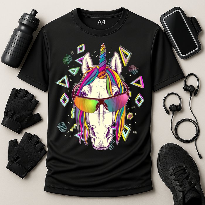Retro 80's Eighties Rainbow Unicorn Performance Shirt
