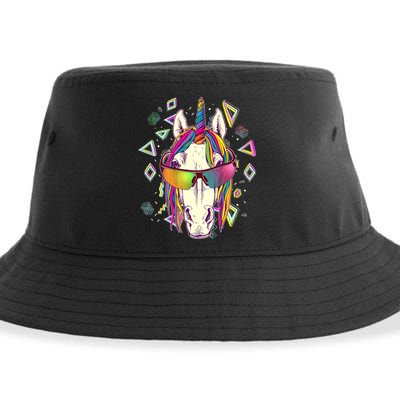 Retro 80's Eighties Rainbow Unicorn Sustainable Bucket Hat