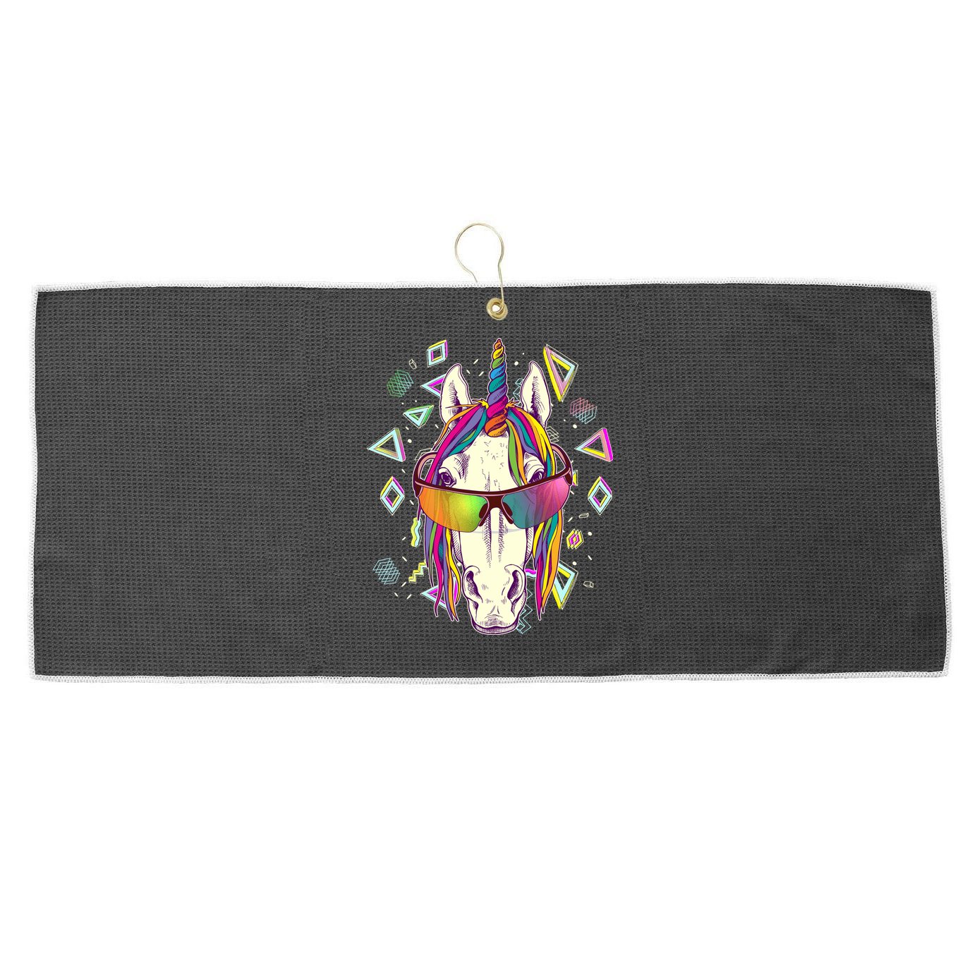Retro 80's Eighties Rainbow Unicorn Large Microfiber Waffle Golf Towel