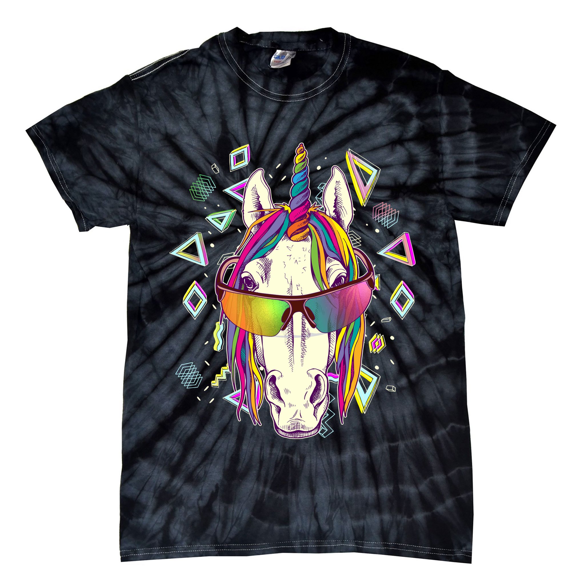 Retro 80's Eighties Rainbow Unicorn Tie-Dye T-Shirt