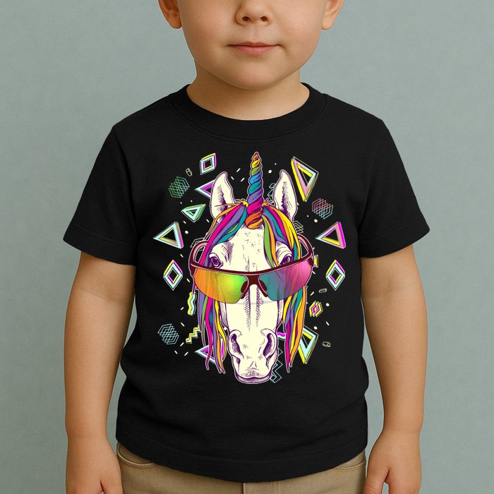 Retro 80's Eighties Rainbow Unicorn Toddler T-Shirt