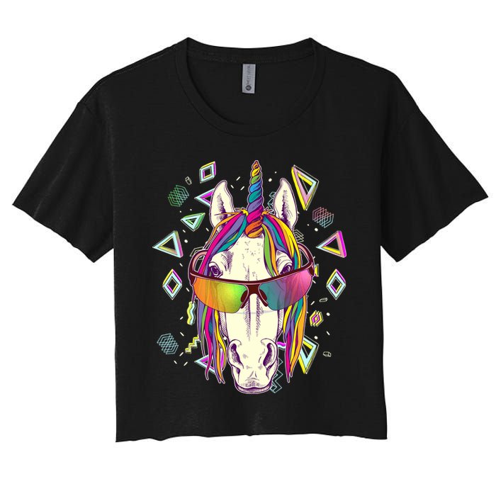 Retro 80's Eighties Rainbow Unicorn Crop Top