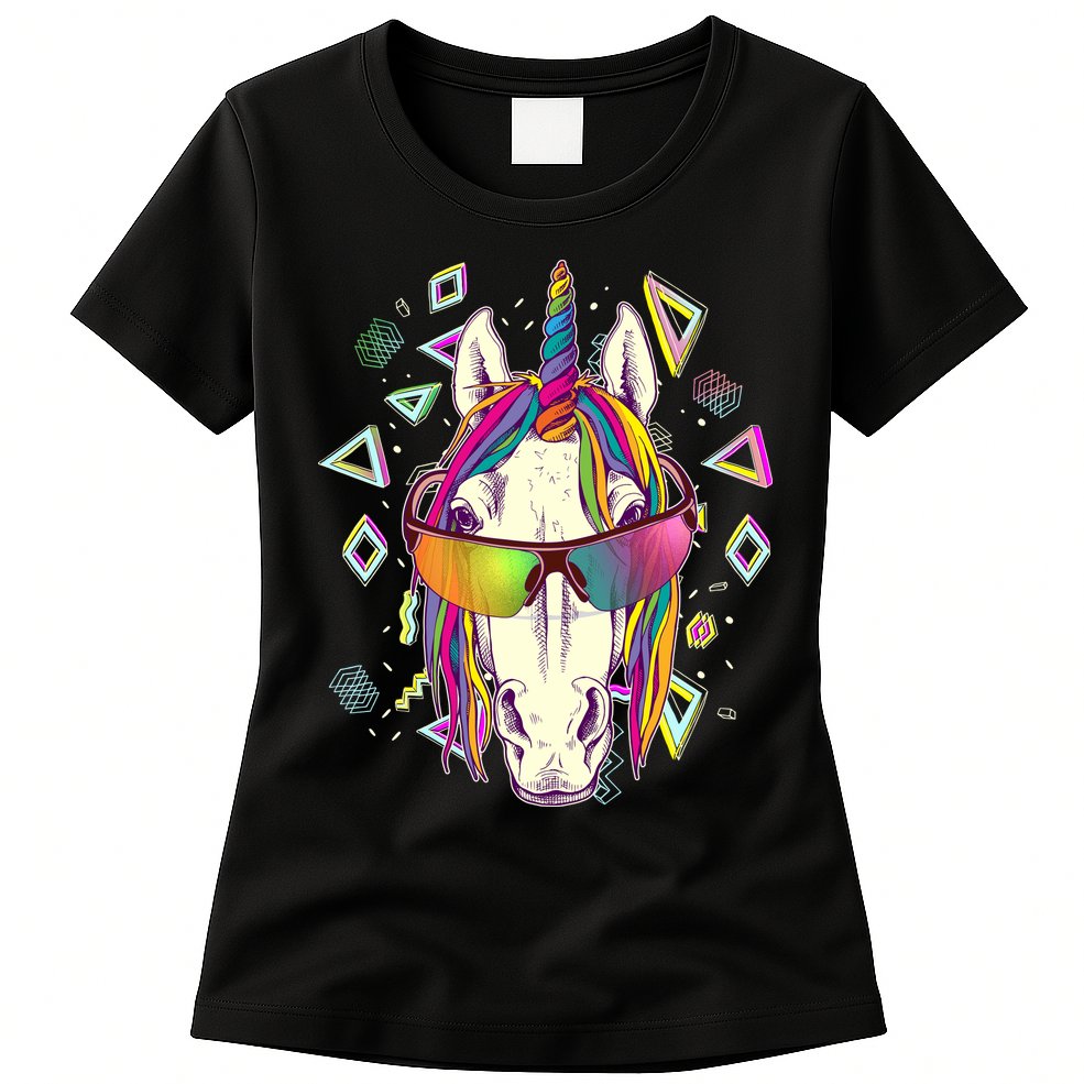 Retro 80's Eighties Rainbow Unicorn Womens T-Shirt