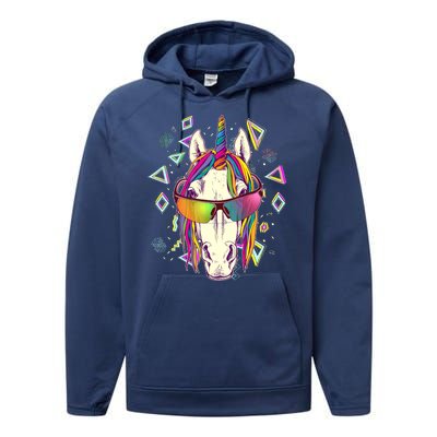 Retro 80's Eighties Rainbow Unicorn Performance Fleece Hoodie