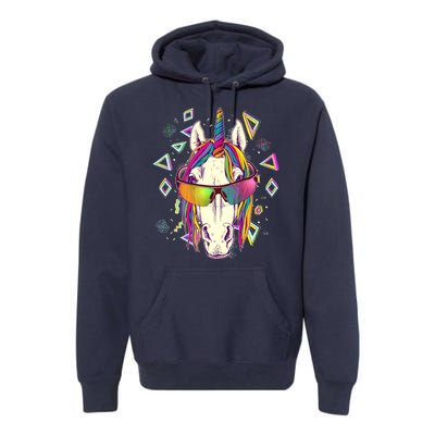 Retro 80's Eighties Rainbow Unicorn Premium Hoodie