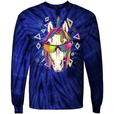 Retro 80's Eighties Rainbow Unicorn Tie-Dye Long Sleeve Shirt