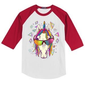 Retro 80's Eighties Rainbow Unicorn Kids Colorblock Raglan Jersey