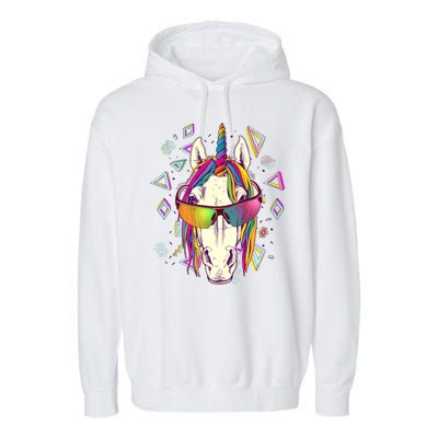 Retro 80's Eighties Rainbow Unicorn Garment-Dyed Fleece Hoodie