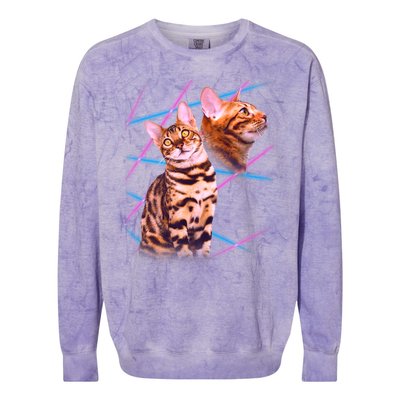 Retro 80s Eighties Lasers Double Exsposure Cat Colorblast Crewneck Sweatshirt