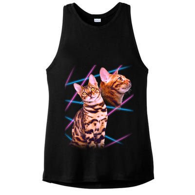 Retro 80s Eighties Lasers Double Exsposure Cat Ladies PosiCharge Tri-Blend Wicking Tank