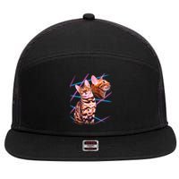 Retro 80s Eighties Lasers Double Exsposure Cat 7 Panel Mesh Trucker Snapback Hat