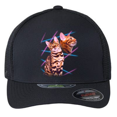 Retro 80s Eighties Lasers Double Exsposure Cat Flexfit Unipanel Trucker Cap