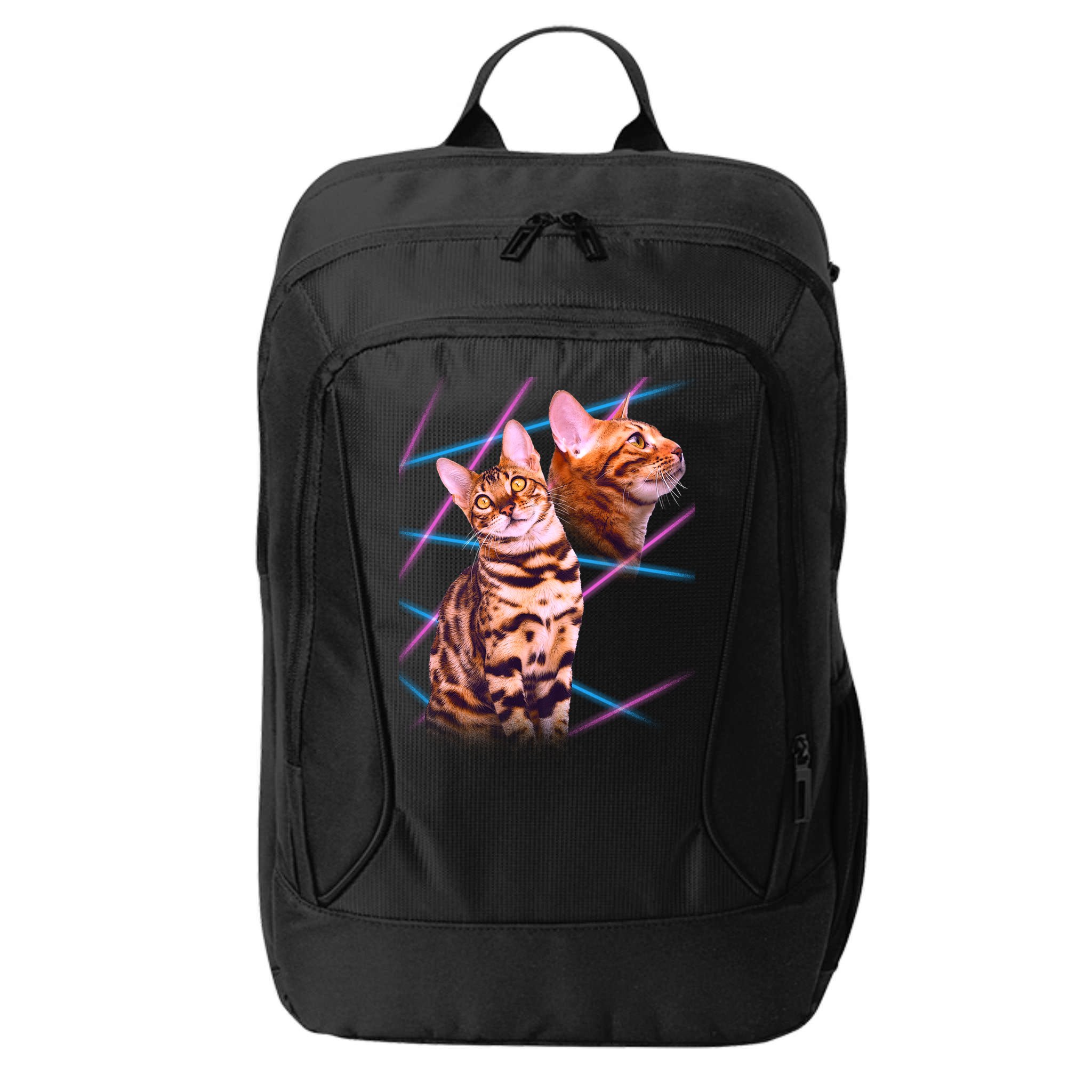 Retro 80s Eighties Lasers Double Exsposure Cat City Backpack