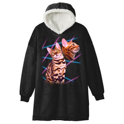 Retro 80s Eighties Lasers Double Exsposure Cat Hooded Wearable Blanket