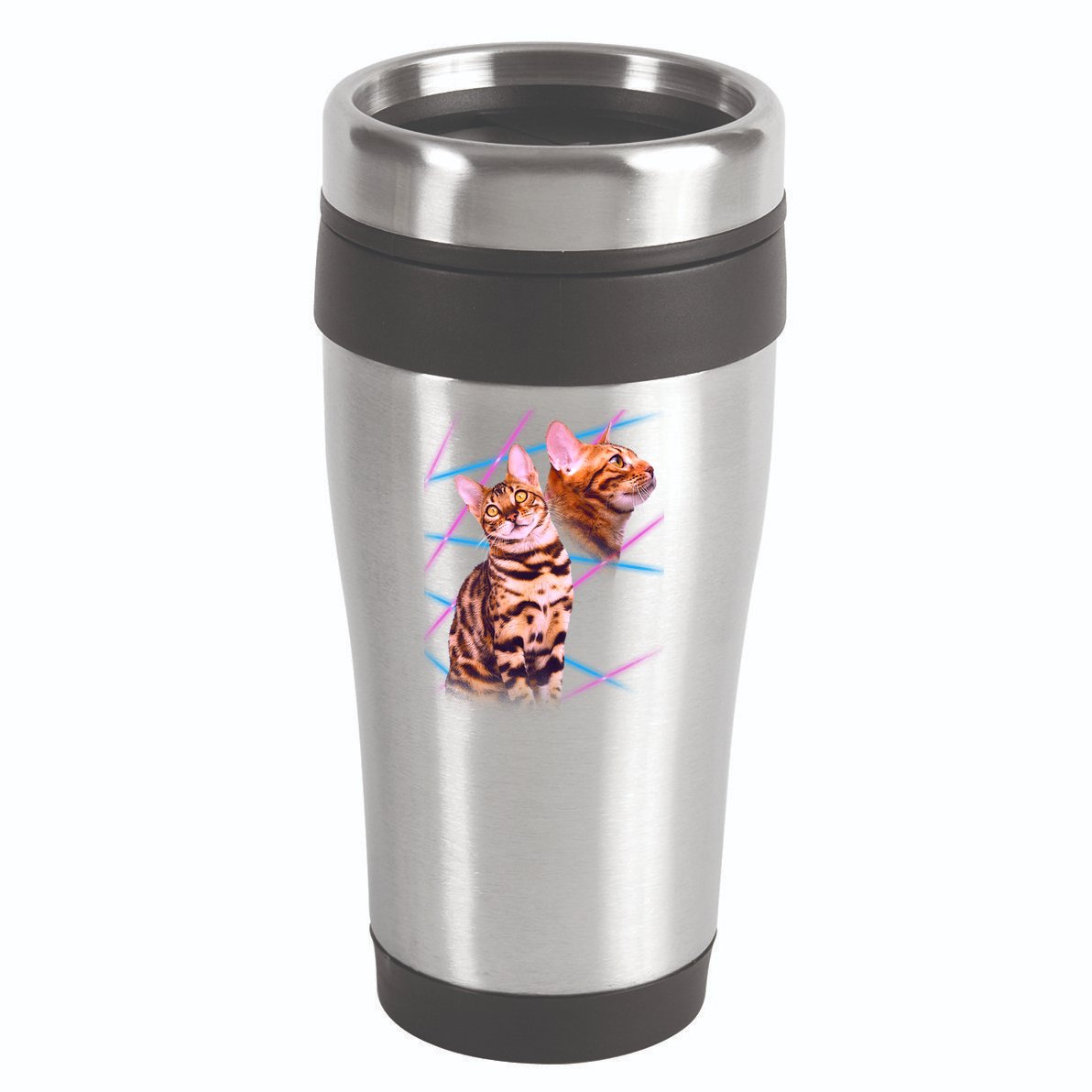 Retro 80s Eighties Lasers Double Exsposure Cat 16oz Travel Tumbler