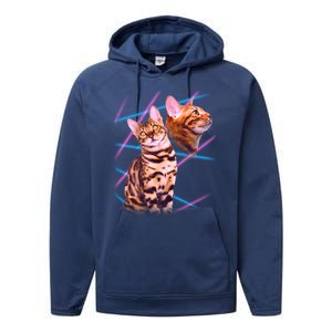 Retro 80s Eighties Lasers Double Exsposure Cat Performance Fleece Hoodie