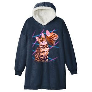 Retro 80s Eighties Lasers Double Exsposure Cat Hooded Wearable Blanket