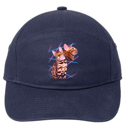 Retro 80s Eighties Lasers Double Exsposure Cat 7-Panel Snapback Hat