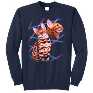 Retro 80s Eighties Lasers Double Exsposure Cat Tall Sweatshirt