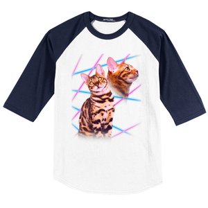 Retro 80s Eighties Lasers Double Exsposure Cat Baseball Sleeve Shirt