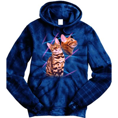 Retro 80s Eighties Lasers Double Exsposure Cat Tie Dye Hoodie