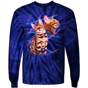 Retro 80s Eighties Lasers Double Exsposure Cat Tie-Dye Long Sleeve Shirt