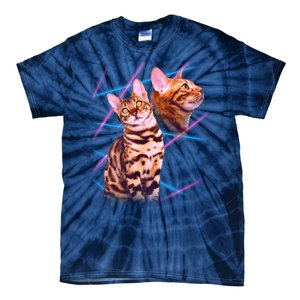 Retro 80s Eighties Lasers Double Exsposure Cat Tie-Dye T-Shirt