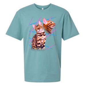 Retro 80s Eighties Lasers Double Exsposure Cat Sueded Cloud Jersey T-Shirt