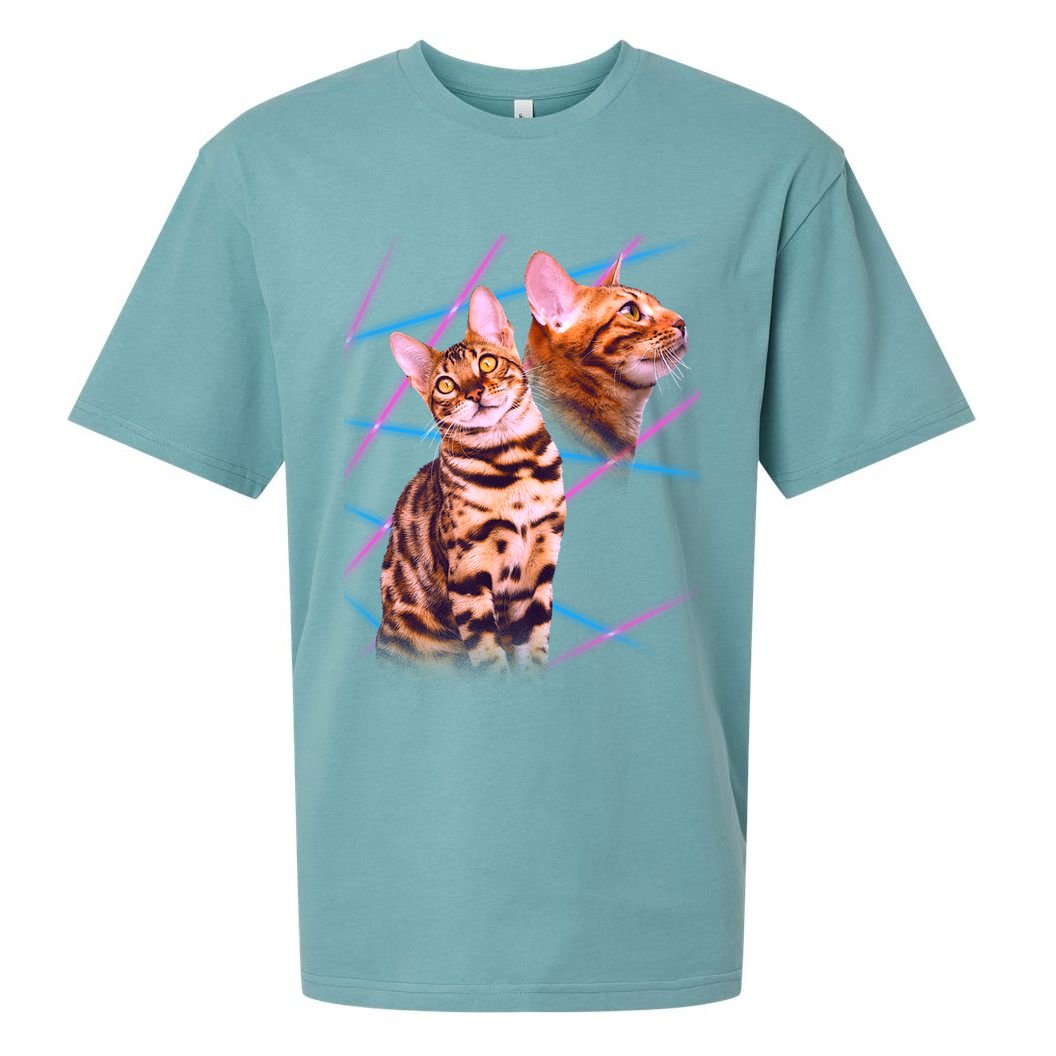 Retro 80s Eighties Lasers Double Exsposure Cat Sueded Cloud Jersey T-Shirt