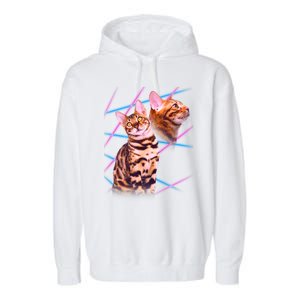 Retro 80s Eighties Lasers Double Exsposure Cat Garment-Dyed Fleece Hoodie