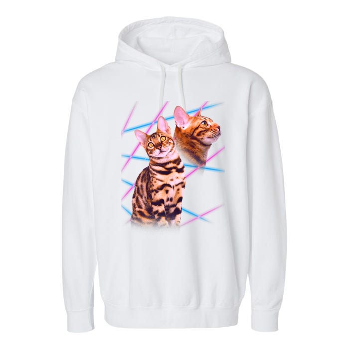 Retro 80s Eighties Lasers Double Exsposure Cat Garment-Dyed Fleece Hoodie